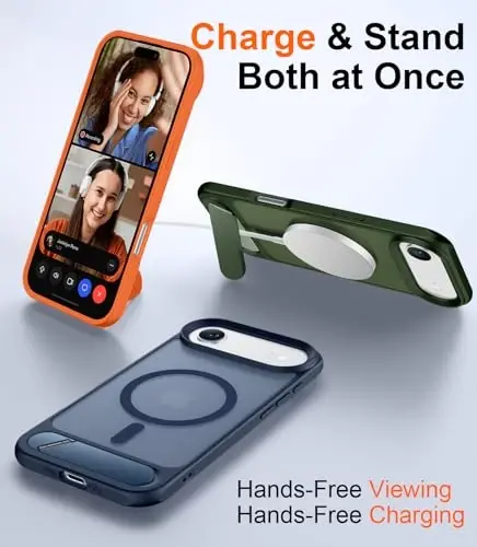 Temdan Designed for iPhone Air Case, [Built-in Invisible Kickstand][Compatible with MagSafe][Military Grade Shockproof] Slim Translucent Matte Phone Case 6.5 inch (Blue) - 3