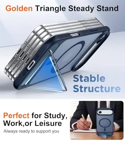 Temdan Designed for iPhone Air Case, [Built-in Invisible Kickstand][Compatible with MagSafe][Military Grade Shockproof] Slim Translucent Matte Phone Case 6.5 inch (Blue) - 4