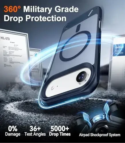 Temdan Magnetic Compatible with Phone Air Case, [Built-in Invisible Kickstand] Slim Translucent Matte Phone Case (Blue) - 5