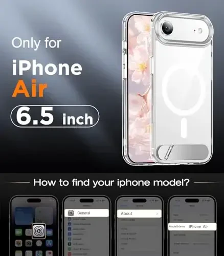 Temdan Designed for iPhone Air Case, [Built-in Invisible Kickstand][Compatible with MagSafe][Military Grade Shockproof] Slim Thin Phone Case 6.5 inch (Clear) - TEMDAN (1)