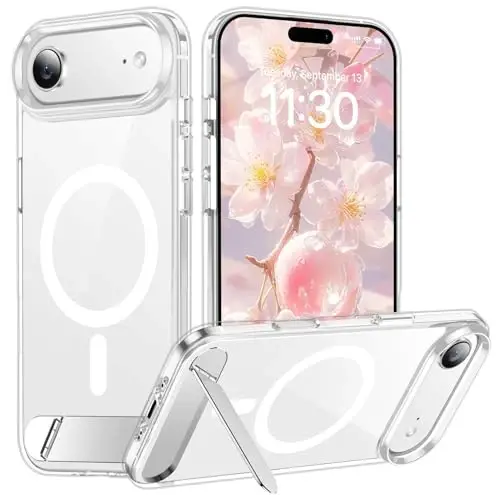 Temdan Designed for iPhone Air Case, [Built-in Invisible Kickstand][Compatible with MagSafe][Military Grade Shockproof] Slim Thin Phone Case 6.5 inch (Clear) - 1