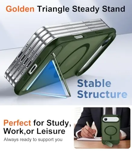 Temdan Designed for iPhone Air Case, [Built-in Invisible Kickstand][Compatible with MagSafe][Military Grade Shockproof] Slim Translucent Matte Phone Case 6.5 inch (Green) - 4