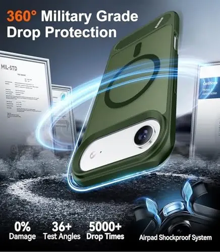 Temdan Designed for iPhone Air Case, [Built-in Invisible Kickstand][Compatible with MagSafe][Military Grade Shockproof] Slim Translucent Matte Phone Case 6.5 inch (Green) - 5