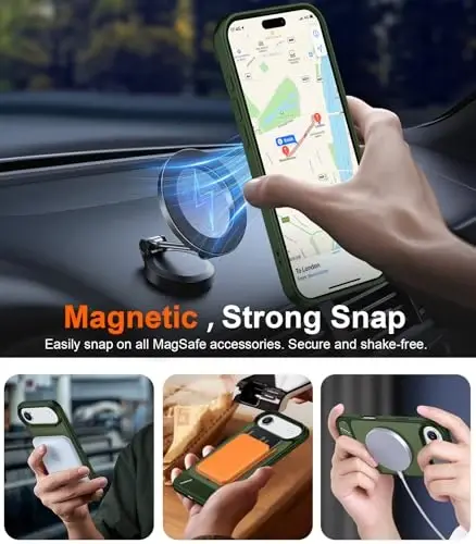 Temdan iPhone Air Kılıfı için Tasarlandı, [Dahili Görünmez Destek Çubuğu] [MagSafe ile Uyumlu] [Askeri Sınıf Darbeye Dayanıklı] İnce Yarı Saydam Mat Telefon Kılıfı 6,5 inç (Yeşil) 