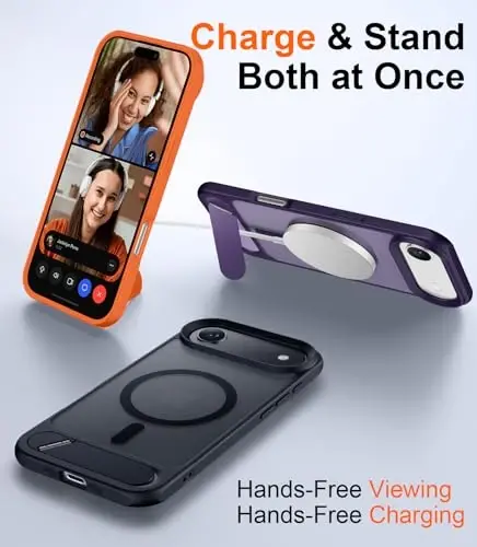 Temdan Designed for iPhone Air Case, [Built-in Invisible Kickstand][Compatible with MagSafe][Military Grade Shockproof] Slim Translucent Matte Phone Case for iPhone 17 Air 6.5 inch (Black) - 3