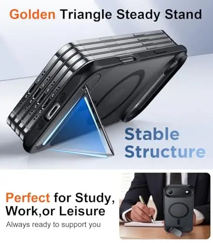 Temdan Designed for iPhone Air Case, [Built-in Invisible Kickstand][Compatible with MagSafe][Military Grade Shockproof] Slim Translucent Matte Phone Case for iPhone 17 Air 6.5 inch (Black) - 4