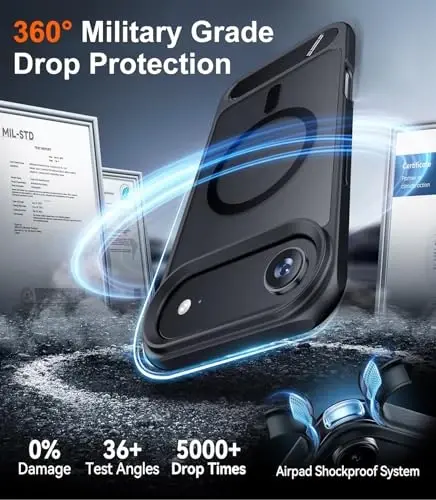 Temdan Designed for iPhone Air Case, [Built-in Invisible Kickstand][Compatible with MagSafe][Military Grade Shockproof] Slim Translucent Matte Phone Case for iPhone 17 Air 6.5 inch (Black) - 5