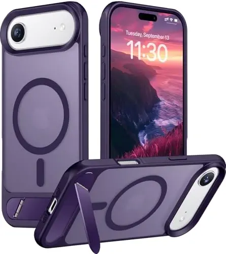 Temdan Designed for iPhone Air Case, [Built-in Invisible Kickstand][Compatible with MagSafe][Military Grade Shockproof] Slim Translucent Matte Phone Case 6.5 inch (Purple) - 1