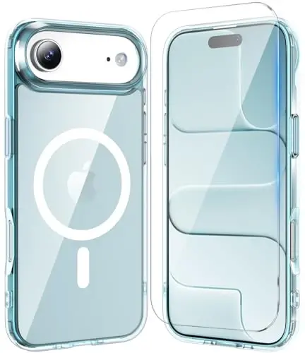 Temdan for iPhone Air Case Clear with Screen Protector, Compatible with Magsafe, Anti-Yellowing, Military-Grade Protection, Shockproof Slim Magnetic Phone Case Cover, Blue - TEMDAN
