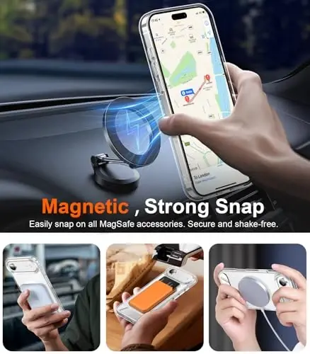 Temdan iPhone Air uchun mo'ljallangan g'ilof, [O'rnatilgan ko'rinmas tirgak][MagSafe bilan mos][Harbiy darajadagi zarbga chidamli] Yupqa ingichka telefon g'ilofi 6,5 dyuym (Shaffof) - 6