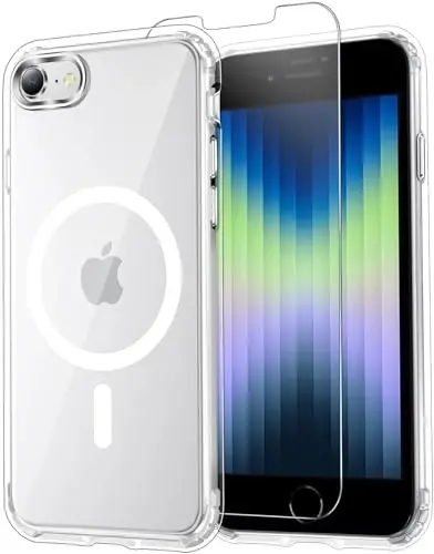 Temdan iPhone SE Kılıfı 2022/2020/3./2. Şeffaf, Magsafe Uyumlu, Sararmayan, Askeri Sınıf Koruma, Darbeye Dayanıklı İnce Manyetik Telefon Kılıfı, Şeffaf 