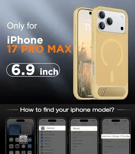 Temdan kompaniyasi tomonidan iPhone 17 Pro Max uchun ishlab chiqilgan g'ilof, [O'rnatilgan ko'rinmas tirgak][MagSafe bilan mos keladi][Harbiy darajadagi zarbaga chidamli] Yupqa yarim shaffof matli telefon g'ilofi 6.9 dyuym (och jigarrang) - 2