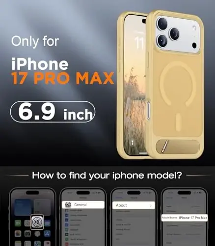 Temdan kompaniyasi tomonidan iPhone 17 Pro Max uchun ishlab chiqilgan g'ilof, [O'rnatilgan ko'rinmas tirgak][MagSafe bilan mos keladi][Harbiy darajadagi zarbaga chidamli] Yupqa yarim shaffof matli telefon g'ilofi 6.9 dyuym (och jigarrang) - 2