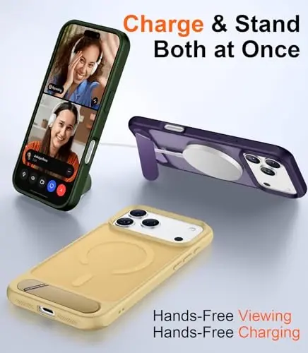 Temdan kompaniyasi tomonidan iPhone 17 Pro Max uchun ishlab chiqilgan g'ilof, [O'rnatilgan ko'rinmas tirgak][MagSafe bilan mos keladi][Harbiy darajadagi zarbaga chidamli] Yupqa yarim shaffof matli telefon g'ilofi 6.9 dyuym (och jigarrang) - 3