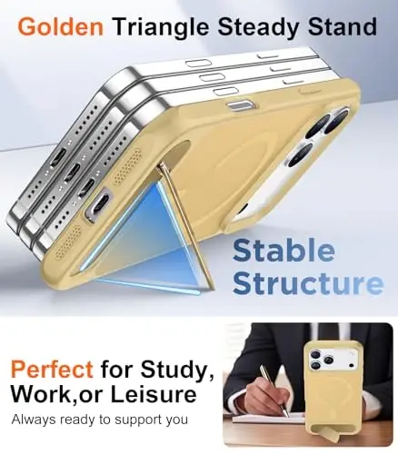 Temdan kompaniyasi tomonidan iPhone 17 Pro Max uchun ishlab chiqilgan g'ilof, [O'rnatilgan ko'rinmas tirgak][MagSafe bilan mos keladi][Harbiy darajadagi zarbaga chidamli] Yupqa yarim shaffof matli telefon g'ilofi 6.9 dyuym (och jigarrang) - 4