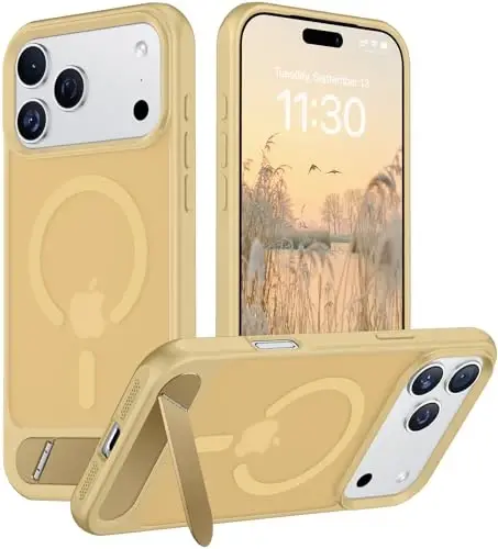 Temdan kompaniyasi tomonidan iPhone 17 Pro Max uchun ishlab chiqilgan g'ilof, [O'rnatilgan ko'rinmas tirgak][MagSafe bilan mos keladi][Harbiy darajadagi zarbaga chidamli] Yupqa yarim shaffof matli telefon g'ilofi 6.9 dyuym (och jigarrang) 