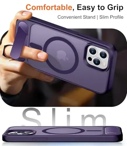Temdan Magnetic Compatible with iPhone 12 Case & iPhone 12 Pro Case, [Built-in Invisible Kickstand][Compatible with MagSafe][Military Grade Shockproof] Slim Translucent Matte Phone Case 6.1