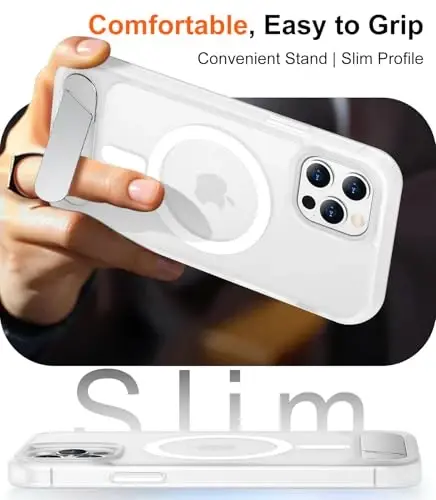 Temdan Magnetic Compatible with iPhone 12 Case & iPhone 12 Pro Case, [Built-in Invisible Kickstand][Compatible with MagSafe][Military Grade Shockproof] Slim Translucent Matte Phone Case 6.1