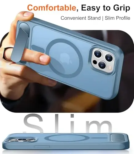 Temdan Magnetic Compatible with iPhone 12 Case & iPhone 12 Pro Case, [Built-in Invisible Kickstand][Compatible with MagSafe][Military Grade Shockproof] Slim Translucent Matte Phone Case 6.1