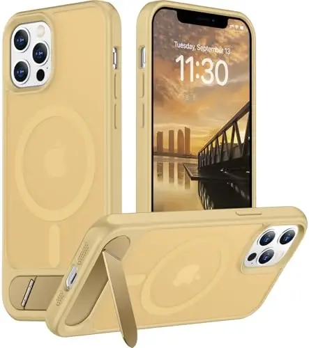 Temdan Magnetic Compatible with iPhone 12 Case & iPhone 12 Pro Case, [Built-in Invisible Kickstand][Compatible with MagSafe][Military Grade Shockproof] Slim Translucent Matte Phone Case 6.1