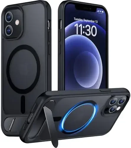 Temdan Magnetic Compatible with iPhone 12 Case & iPhone 12 Pro Case, [Built-in Invisible Kickstand][Compatible with MagSafe][Military Grade Shockproof] Slim Translucent Matte Phone Case 6.1