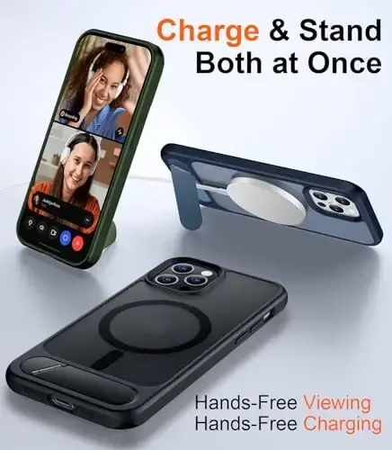 Temdan Magnetic Compatible with iPhone 12 Case & iPhone 12 Pro Case, [Built-in Invisible Kickstand][Compatible with MagSafe][Military Grade Shockproof] Slim Translucent Matte Phone Case 6.1