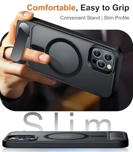 Temdan Magnetic Compatible with iPhone 12 Case & iPhone 12 Pro Case, [Built-in Invisible Kickstand][Compatible with MagSafe][Military Grade Shockproof] Slim Translucent Matte Phone Case 6.1