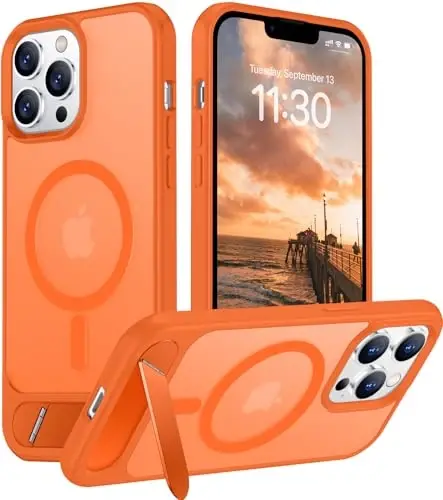 Temdan Magnetic Compatible with iPhone 13 Pro Case, [Built-in Invisible Kickstand][Compatible with MagSafe] [Military Grade Shockproof] Slim Translucent Matte Phone Case for iPhone 13 Pro 6.1