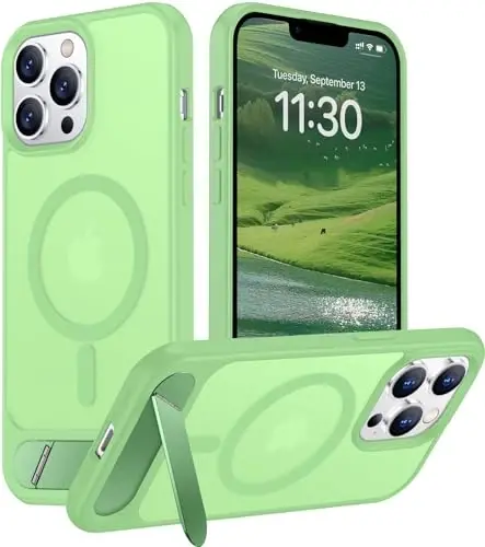 Temdan Magnetic Compatible with iPhone 13 Pro Case, [Built-in Invisible Kickstand][Compatible with MagSafe] [Military Grade Shockproof] Slim Translucent Matte Phone Case for iPhone 13 Pro 6.1