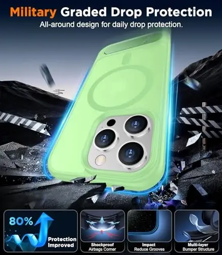 Temdan Magnetic Compatible with iPhone 13 Pro Case, [Built-in Invisible Kickstand][Compatible with MagSafe] [Military Grade Shockproof] Slim Translucent Matte Phone Case for iPhone 13 Pro 6.1