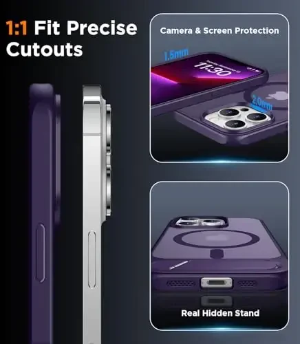 Temdan Magnetic Compatible with iPhone 13 Pro Max Case, [Built-in Invisible Kickstand][Compatible with MagSafe] [Military Grade Shockproof] Slim Translucent Matte Phone Case for iPhone 13 Pro Max 6.7