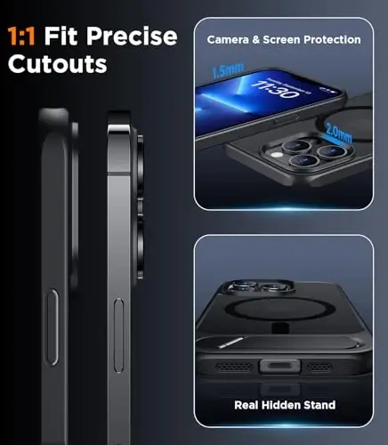 Temdan Magnetic Compatible with iPhone 13 Pro Max Case, [Built-in Invisible Kickstand][Compatible with MagSafe] [Military Grade Shockproof] Slim Translucent Matte Phone Case for iPhone 13 Pro Max 6.7