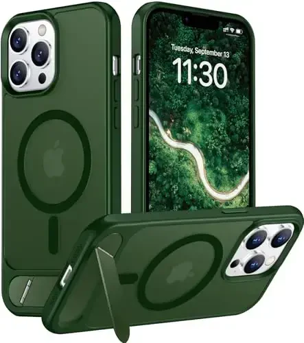 Temdan Magnetic Compatible with iPhone 13 Pro Max Case, [Built-in Invisible Kickstand][Compatible with MagSafe] [Military Grade Shockproof] Slim Translucent Matte Phone Case for iPhone 13 Pro Max 6.7