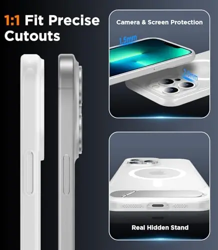 Temdan Magnetic Compatible with iPhone 13 Pro Max Case, [Built-in Invisible Kickstand][Compatible with MagSafe][Military Grade Shockproof] Slim Translucent Matte Phone Case for iPhone 13 Pro Max 6.7