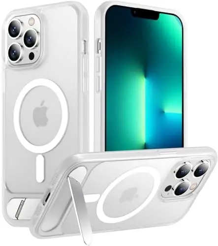 Temdan Magnetic Compatible with iPhone 13 Pro Max Case, [Built-in Invisible Kickstand][Compatible with MagSafe][Military Grade Shockproof] Slim Translucent Matte Phone Case for iPhone 13 Pro Max 6.7