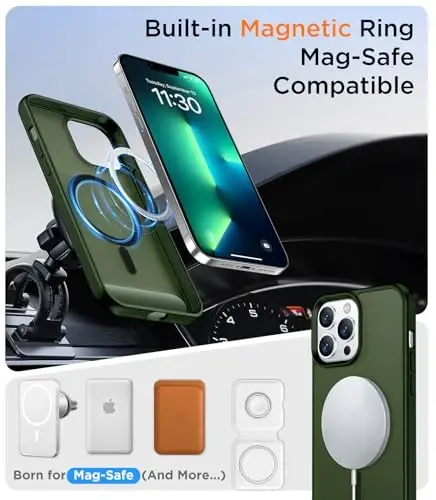 Temdan Magnetic Compatible with iPhone 13 Pro Max Case, [Built-in Invisible Kickstand][Compatible with MagSafe][Military Grade Shockproof] Slim Translucent Matte Phone Case for iPhone 13 Pro Max 6.7