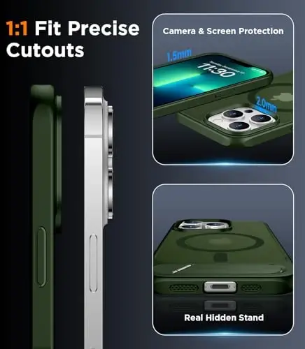 Temdan Magnetic Compatible with iPhone 13 Pro Max Case, [Built-in Invisible Kickstand][Compatible with MagSafe][Military Grade Shockproof] Slim Translucent Matte Phone Case for iPhone 13 Pro Max 6.7