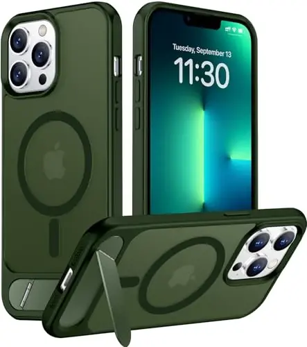 Temdan Magnetic Compatible with iPhone 13 Pro Max Case, [Built-in Invisible Kickstand][Compatible with MagSafe][Military Grade Shockproof] Slim Translucent Matte Phone Case for iPhone 13 Pro Max 6.7