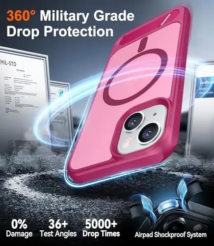 Temdan Magnetic Compatible with iPhone 14 Case/iPhone 13 Case,[Built-in Invisible Kickstand][Compatible with MagSafe][Military Grade Shockproof] Slim Translucent Matte Phone Case for iPhone 14/13 6.1