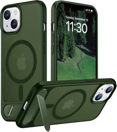 Temdan Magnetic Compatible with iPhone 14 Case/iPhone 13 Case,[Built-in Invisible Kickstand][Compatible with MagSafe][Military Grade Shockproof] Slim Translucent Matte Phone Case for iPhone 14/13 6.1