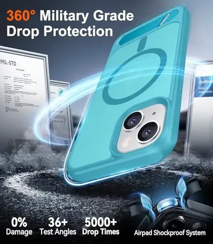 Temdan Magnetic Compatible with iPhone 14 Case/iPhone 13 Case,[Built-in Invisible Kickstand][Compatible with MagSafe][Military Grade Shockproof] Slim Translucent Matte Phone Case for iPhone 14/13 6.1