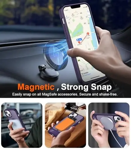 Temdan Magnetic Compatible with iPhone 14 Case/iPhone 13 Case,[Built-in Invisible Kickstand][Compatible with MagSafe][Military Grade Shockproof] Slim Translucent Matte Phone Case for iPhone 14/13 6.1