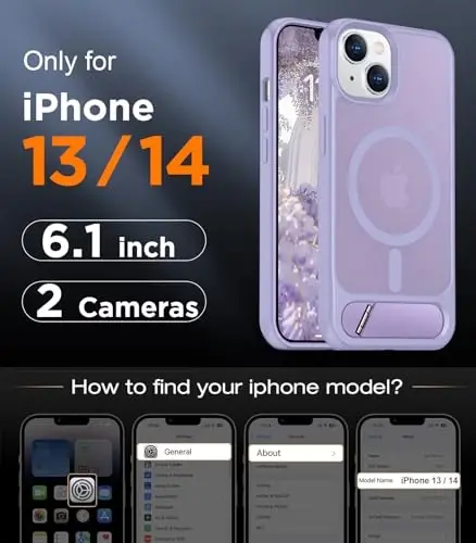 Temdan Magnetic Compatible with iPhone 14 Case/iPhone 13 Case,[Built-in Invisible Kickstand][Compatible with MagSafe][Military Grade Shockproof] Slim Translucent Matte Phone Case for iPhone 14/13 6.1