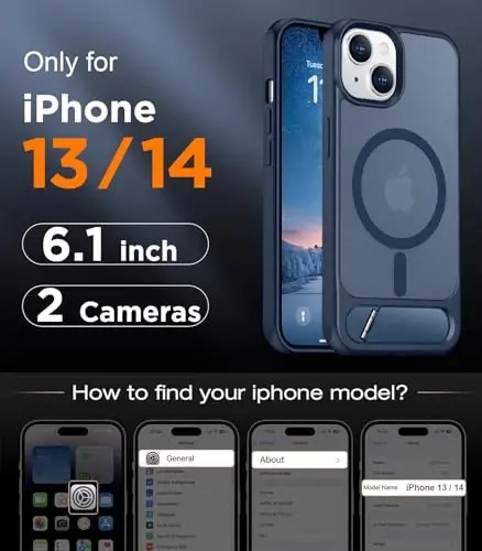 Temdan Magnetic Compatible with iPhone 14 Case/iPhone 13 Case,[Built-in Invisible Kickstand][Compatible with MagSafe][Military Grade Shockproof] Slim Translucent Matte Phone Case for iPhone 14/13 6.1