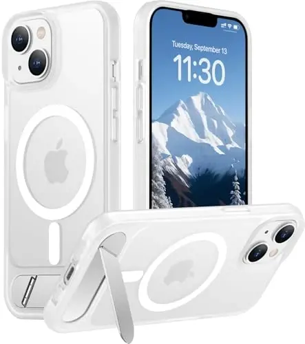 Temdan Magnetic Compatible with iPhone 14 Case/iPhone 13 Case,[Built-in Invisible Kickstand][Compatible with MagSafe][Military Grade Shockproof] Slim Translucent Matte Phone Case for iPhone 14/13 6.1