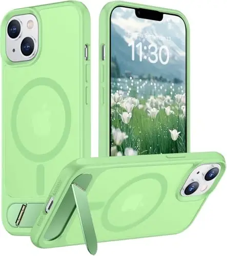 Temdan Magnetic Compatible with iPhone 14 Case/iPhone 13 Case,[Built-in Invisible Kickstand][Compatible with MagSafe][Military Grade Shockproof] Slim Translucent Matte Phone Case for iPhone 14/13 6.1