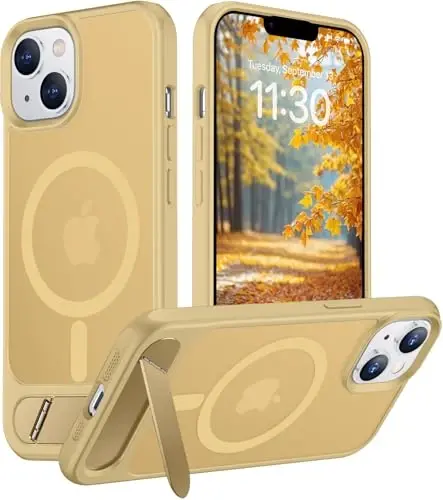 Temdan Magnetic Compatible with iPhone 14 Case/iPhone 13 Case,[Built-in Invisible Kickstand][Compatible with MagSafe][Military Grade Shockproof] Slim Translucent Matte Phone Case for iPhone 14/13 6.1