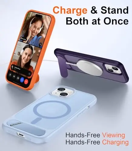 Temdan Magnetic Compatible with iPhone 14 Case/iPhone 13 Case,[Built-in Invisible Kickstand][Compatible with MagSafe][Military Grade Shockproof] Slim Translucent Matte Phone Case for iPhone 14/13 6.1