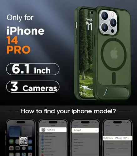 Temdan Magnetic Compatible with iPhone 14 Pro Case, [Built-in Invisible Kickstand][Compatible with MagSafe] [Military Grade Shockproof] Slim Translucent Matte Phone Case for iPhone 14 Pro 6.1