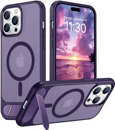 Temdan Magnetic Compatible with iPhone 14 Pro Case, [Built-in Invisible Kickstand][Compatible with MagSafe] [Military Grade Shockproof] Slim Translucent Matte Phone Case for iPhone 14 Pro 6.1